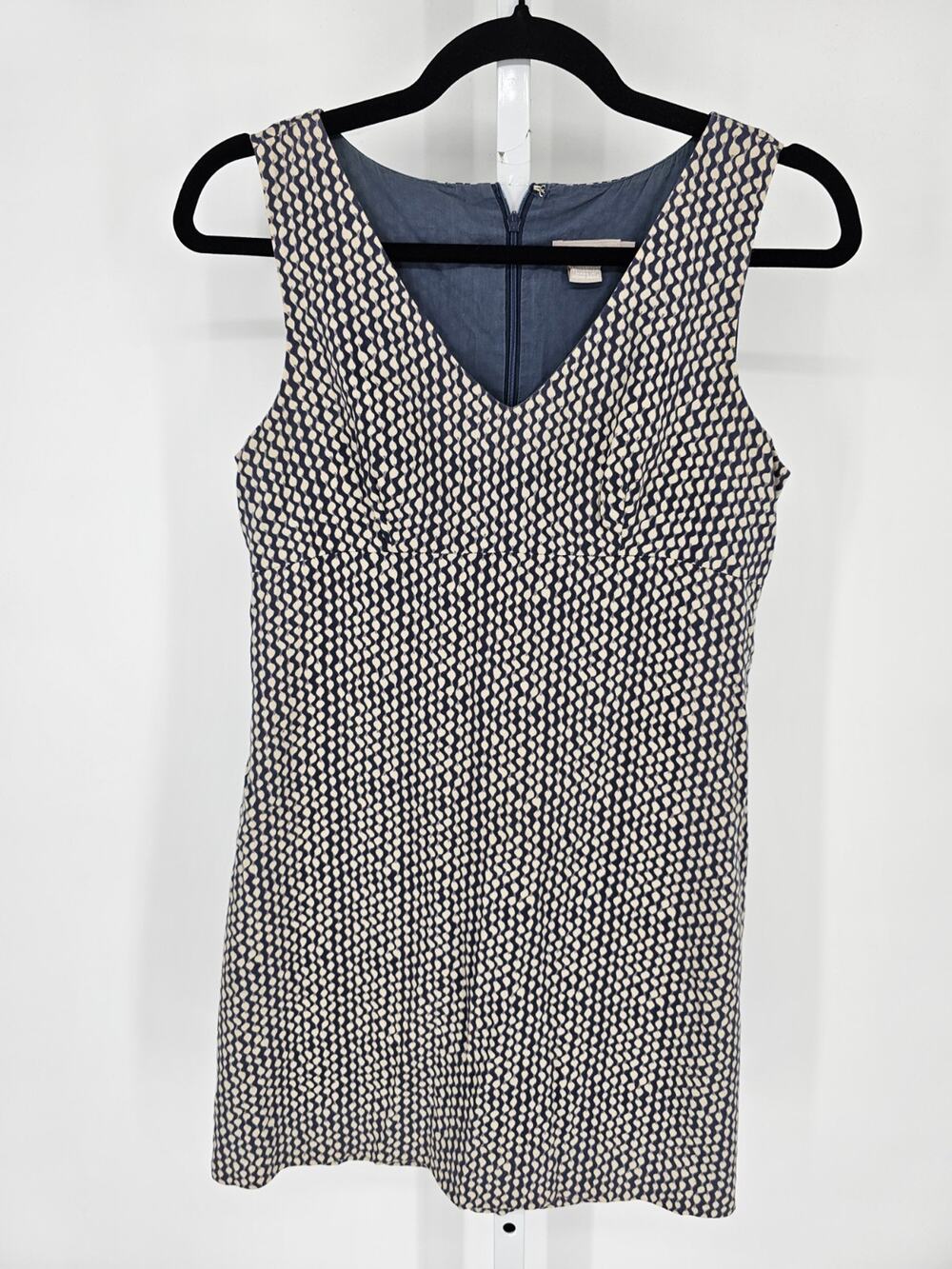 Y2K J Crew Womens Sz 2 Above Knee Sleeveless Dress Blue Cream Dot Print